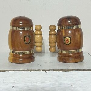 Pair Vintage‎ Salt Pepper Shaker 3" Wood Barrel Shape 1970s Souvenir